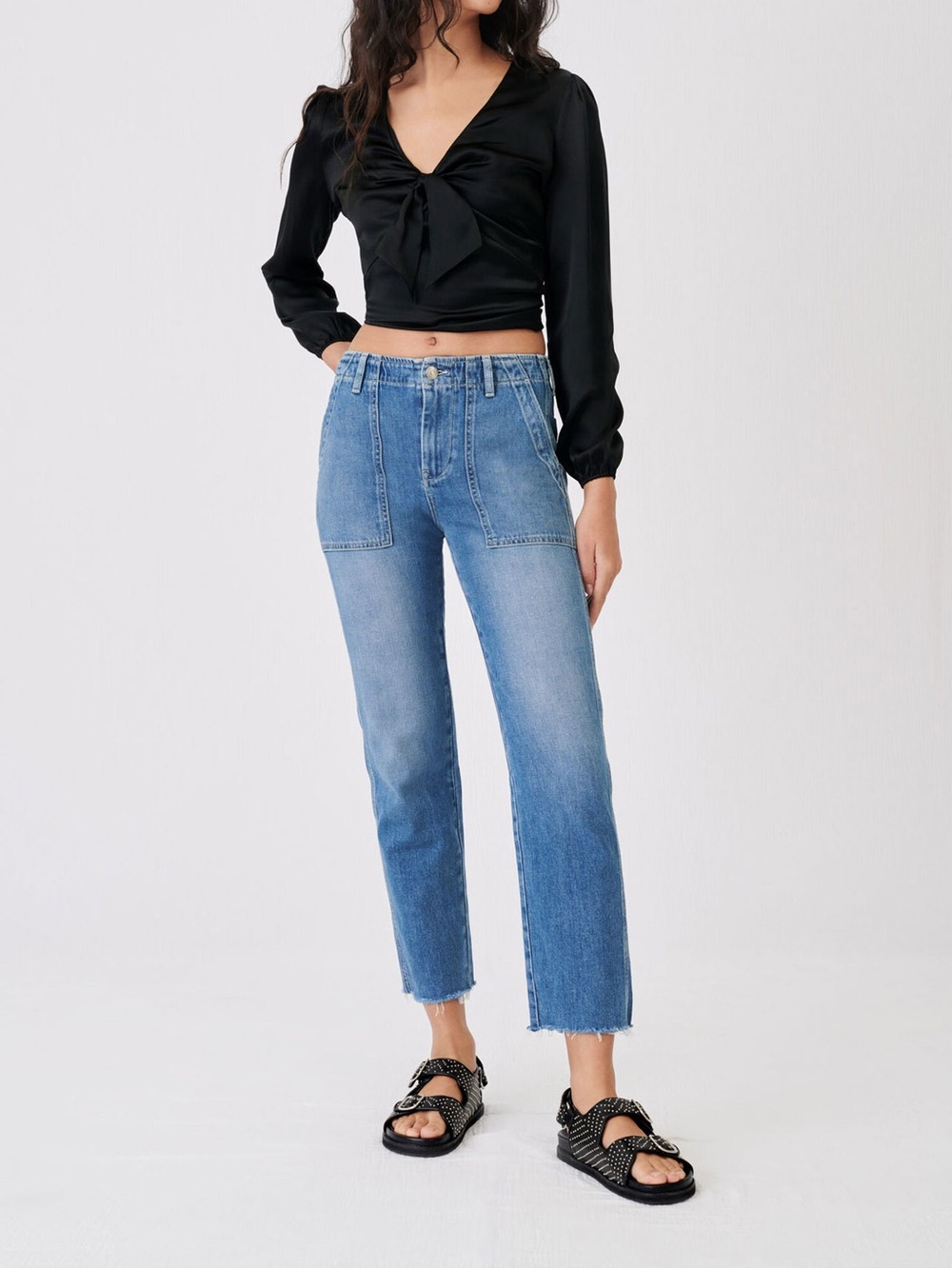 Maje Preuve straight cut jeans in a mid-blue denim wash